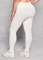Womens Plus Size Fleece Textured Waistband Leggings, White, Size 1X-2X