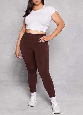 Womens Plus Fleece Textured Waistband Leggings, 1X-2X