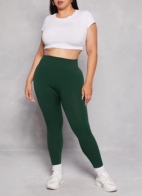 Womens Plus Fleece Textured Waistband Leggings,