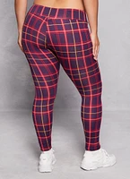 Womens Plus Size Plaid Soft Knit High Waist Leggings, Red, Size 3X