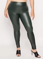 Womens Plus Size Faux Leather High Waist Leggings, Green, Size 3X