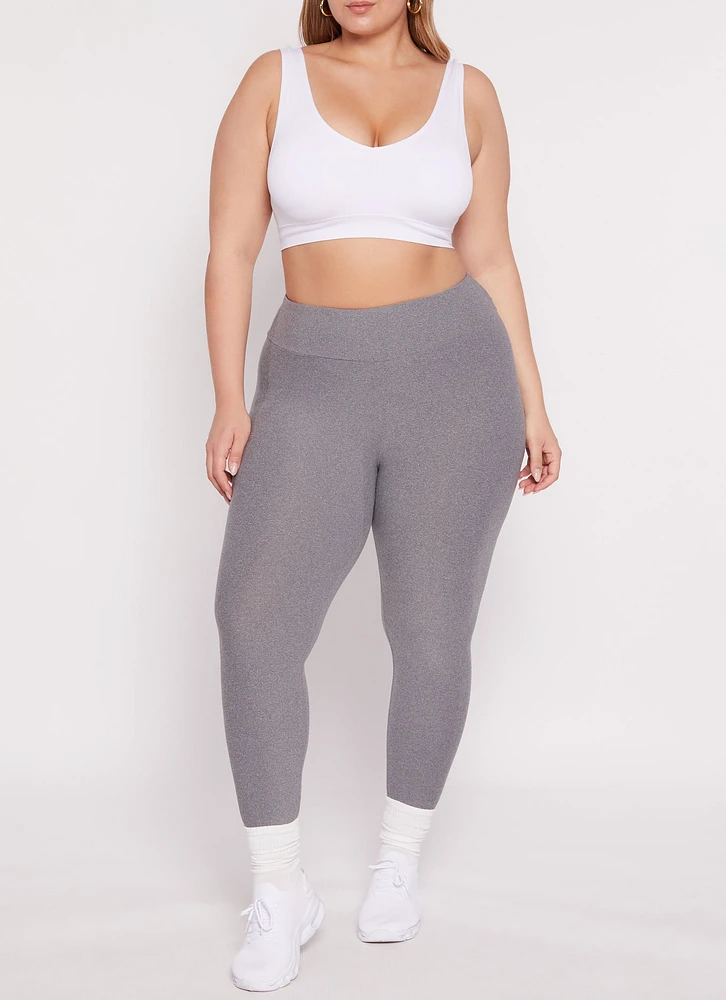 Womens Plus Size High Waisted Basic Leggings, Grey, Size 1X