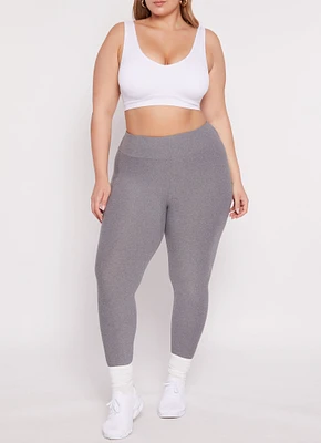 Womens Plus Size High Waisted Basic Leggings, Grey, Size 1X