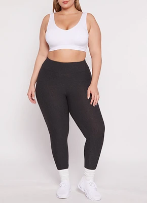 Womens Plus Size High Waisted Basic Leggings, Grey, Size 1X
