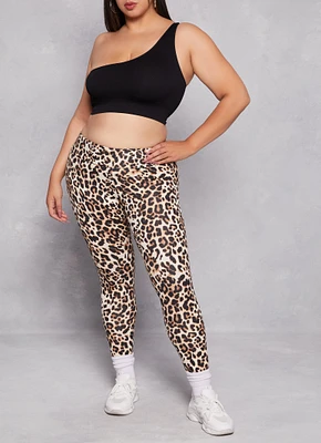 Womens Plus Size Animal Print High Waist Leggings, Brown, Size 2X