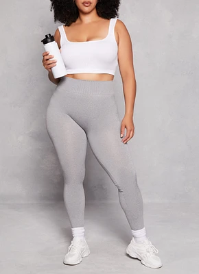 Womens Plus Size Seamless Wide Waistband Leggings, Grey, Size 1X-2X