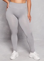 Womens Plus Size Seamless Wide Waistband Leggings, Grey, Size 1X-2X