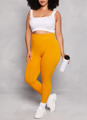 Womens Plus Size Seamless Wide Waistband Leggings, Yellow, Size 1X-2X