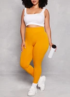 Womens Plus Size Seamless Wide Waistband Leggings, Yellow, Size 1X-2X
