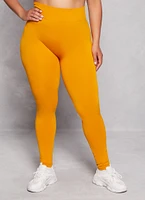 Womens Plus Size Seamless Wide Waistband Leggings, Yellow, Size 1X-2X