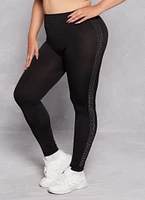 Womens Plus Size Seamless Rhinestone Greek Key Detail Leggings, Black, Size 2X-3X