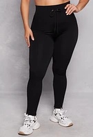 Womens Plus Drawstring Detail High Waist Leggings,