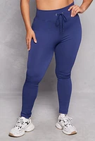 Womens Plus Size Drawstring Detail High Waist Leggings, Blue, Size 3X-4X