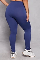 Womens Plus Size Drawstring Detail High Waist Leggings, Blue, Size 3X-4X