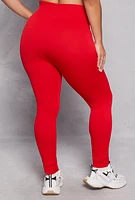 Womens Plus Size Drawstring Detail High Waist Leggings, Red, Size 1X-2X