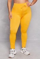 Womens Plus Size Drawstring Detail High Waist Leggings, Yellow, Size 1X-2X