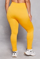 Womens Plus Size Drawstring Detail High Waist Leggings, Yellow, Size 1X-2X