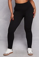 Womens Plus Size Seamless Rib Knit High Waisted Leggings, Black, Size 1X-2X