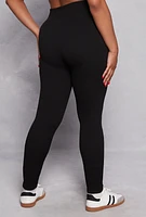 Womens Plus Size Seamless Rib Knit High Waisted Leggings, Black, Size 1X-2X