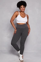 Womens Plus Seamless Rib Knit High Waisted Leggings, Grey,