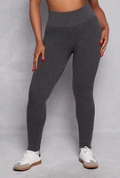 Womens Plus Seamless Rib Knit High Waisted Leggings, Grey,