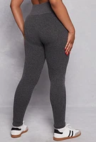 Womens Plus Seamless Rib Knit High Waisted Leggings, Grey,