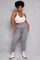 Womens Plus Seamless Rib Knit High Waisted Leggings, Grey,