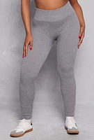 Womens Plus Size Seamless Rib Knit High Waisted Leggings, Grey, Size 1X-2X