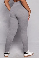 Womens Plus Size Seamless Rib Knit High Waisted Leggings, Grey, Size 1X-2X