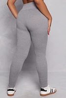 Womens Plus Seamless Rib Knit High Waisted Leggings, Grey,