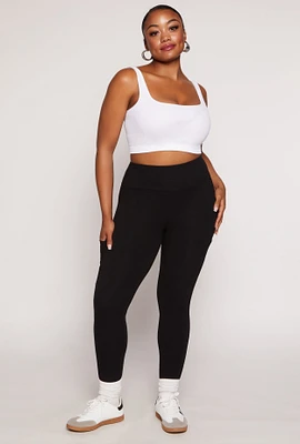 Womens Plus Size Solid High Waist Cell Phone Pocket Leggings, Black, Size 3X