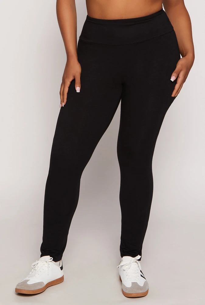 Womens Plus Solid High Waist Cell Phone Pocket Leggings, Black,