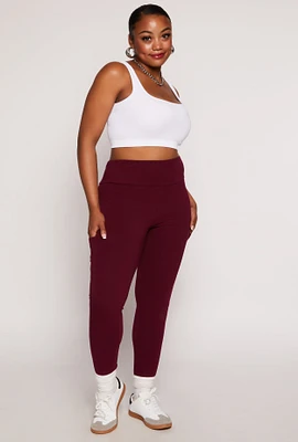 Womens Plus Solid High Waist Cell Phone Pocket Leggings,