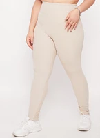 Womens Plus Size Ribbed Knit High Waist Leggings, Khaki, Size 2X