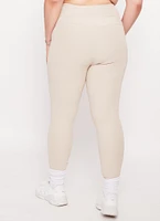 Womens Plus Size Ribbed Knit High Waist Leggings, Khaki, Size 2X