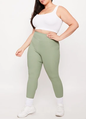 Womens Plus Size Ribbed Knit High Waist Leggings, Green, Size 2X