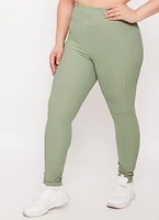 Womens Plus Size Ribbed Knit High Waist Leggings, Green, Size 2X
