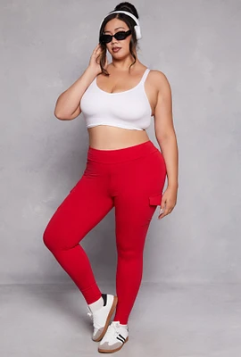 Womens Plus Size High Waist Cargo Leggings, Red, Size 1X