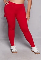Womens Plus Size High Waist Cargo Leggings, Red, Size 1X