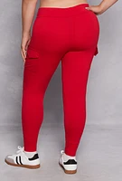 Womens Plus Size High Waist Cargo Leggings, Red, Size 1X