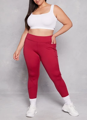 Womens Plus Side Pocket High Waist Leggings, Red,