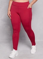 Womens Plus Side Pocket High Waist Leggings, Red,