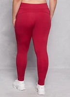 Womens Plus Side Pocket High Waist Leggings, Red,