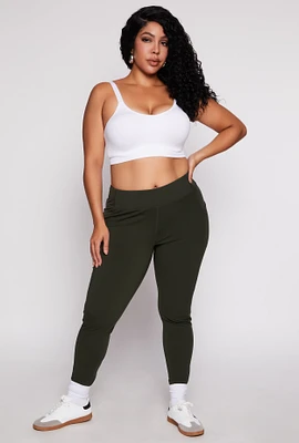 Womens Plus Size Fleece Lined High Waist Leggings, Green, Size 1X