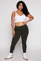 Womens Plus Size Fleece Lined High Waist Leggings, Green, Size 1X
