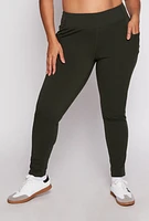 Womens Plus Size Fleece Lined High Waist Leggings, Green, Size 1X