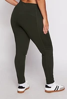 Womens Plus Size Fleece Lined High Waist Leggings, Green, Size 1X