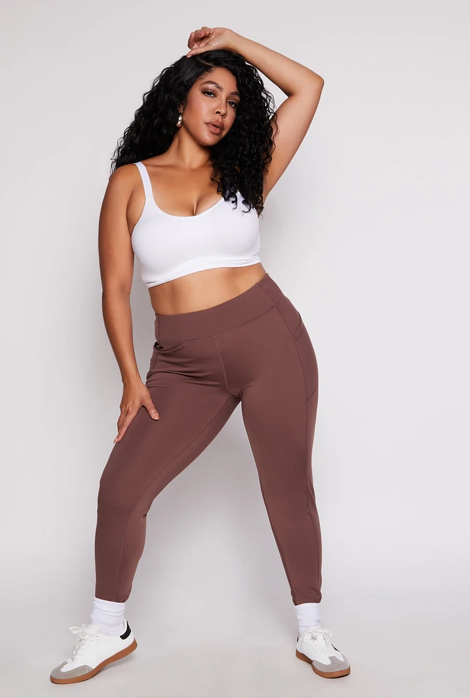Womens Plus Size Fleece Lined High Waist Leggings, Brown, Size 1X