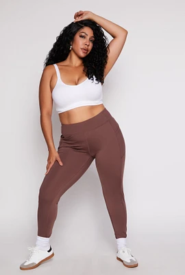 Womens Plus Size Fleece Lined High Waist Leggings, Brown, Size 1X