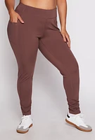 Womens Plus Size Fleece Lined High Waist Leggings, Brown, Size 2X
